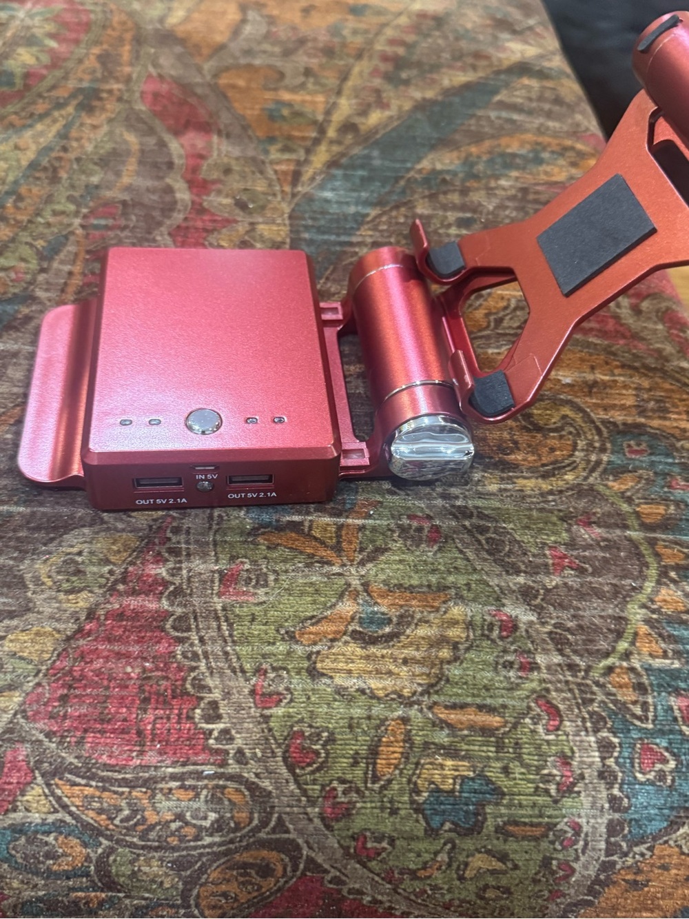 Adjustable Red Tablet Stand with Integrated Power Bank